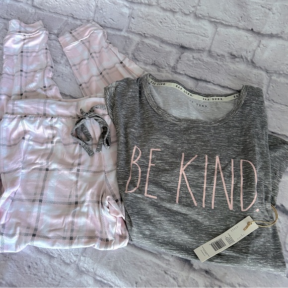 Rae Dunn Jewel Neck Jogger Lt Heather Grey Pale Porcelain Plaid 2pc NWT - Picture 5 of 6